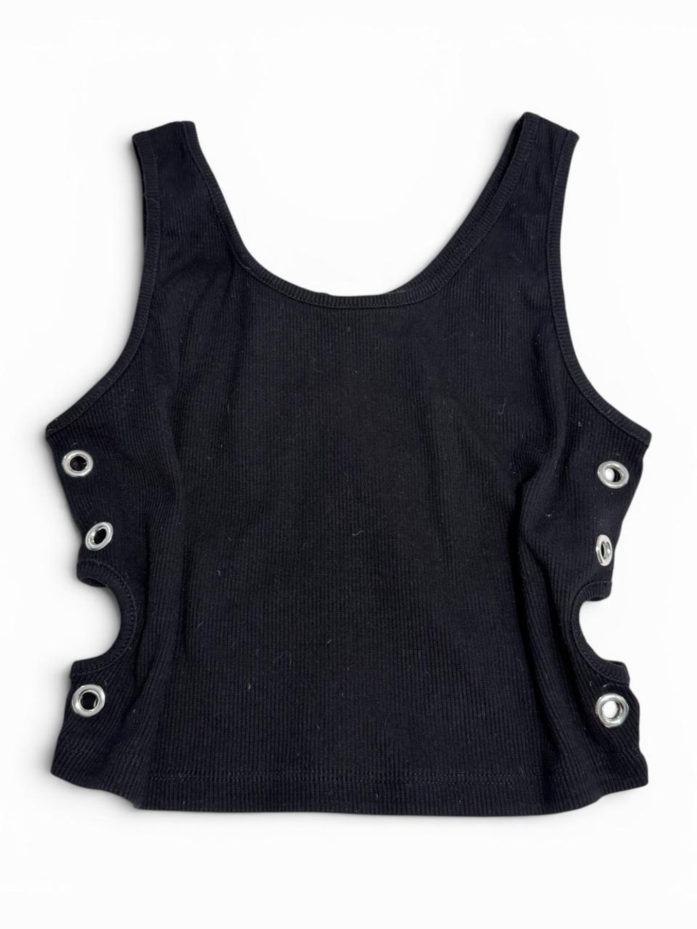 Forever21 Black Cropped Tank with Cut Outs + Eyelet Studding